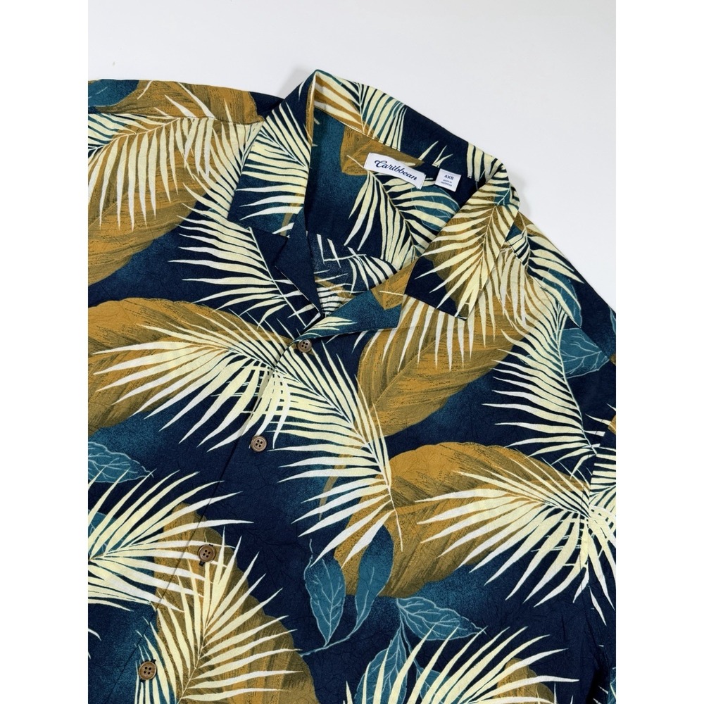 Caribbean Hawaiian Shirt Men's Sz 4XB Leaf Print 100% Rayon Beach Resort